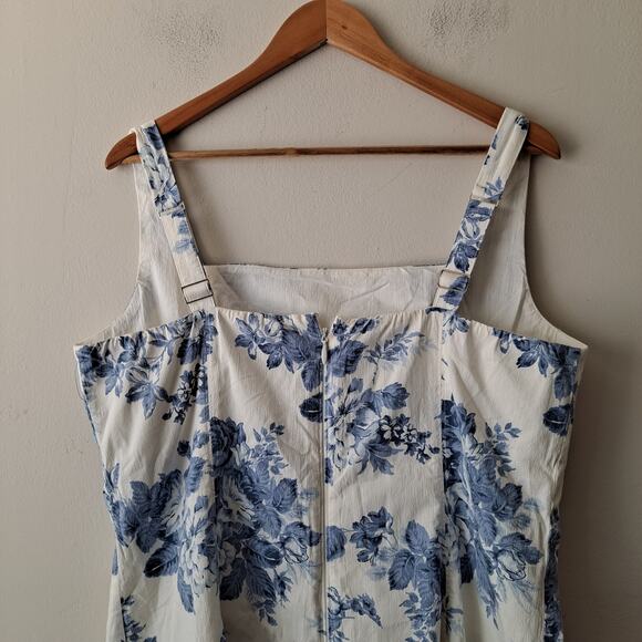 Abercrombie & Fitch Floral Dress Stretch Cotton A-Line Mini Blue & White Size XL - Picture 7 of 11
